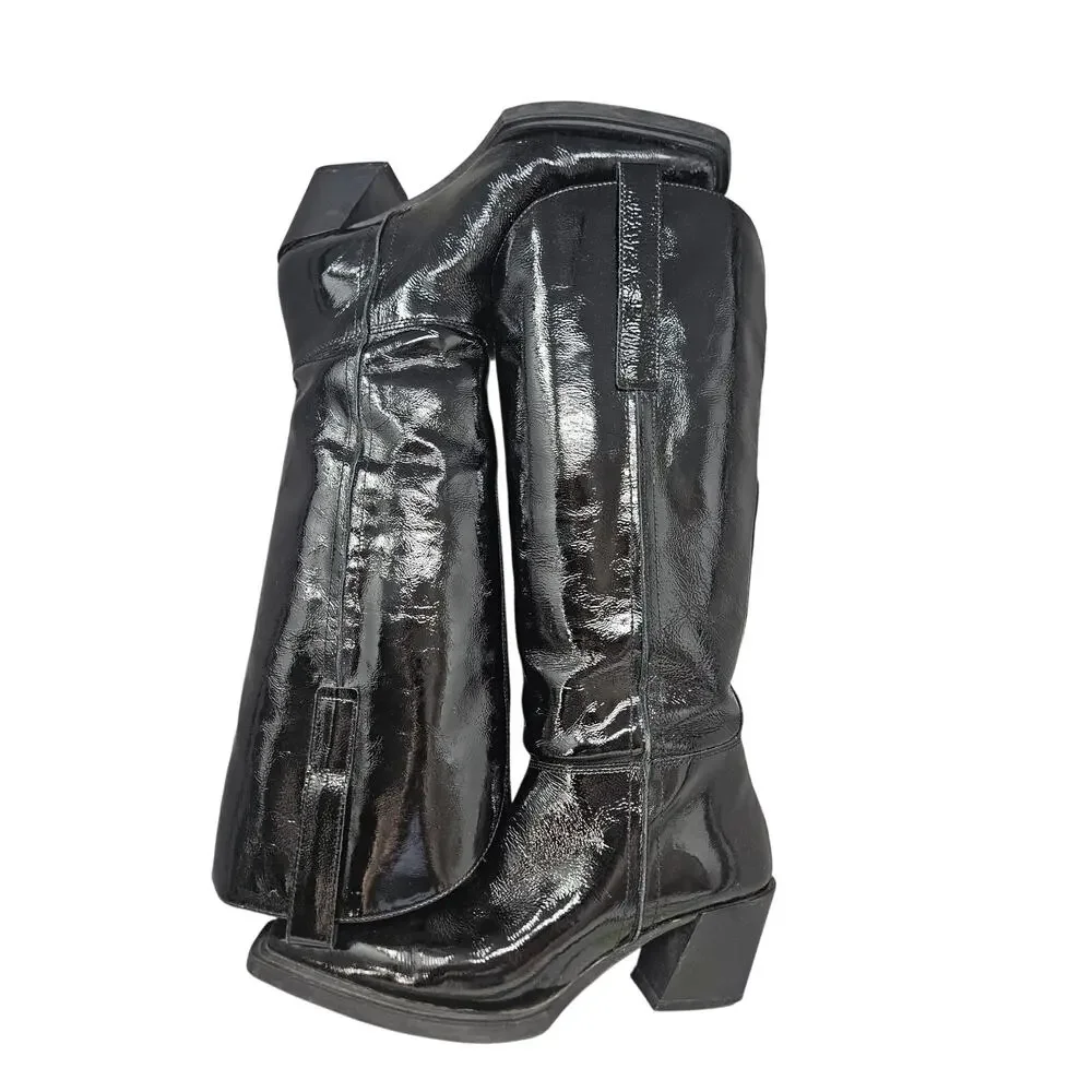 Vagabond 37 Patent Leather Alina Boot Tall Goth Whimsygoth Minimalist Western